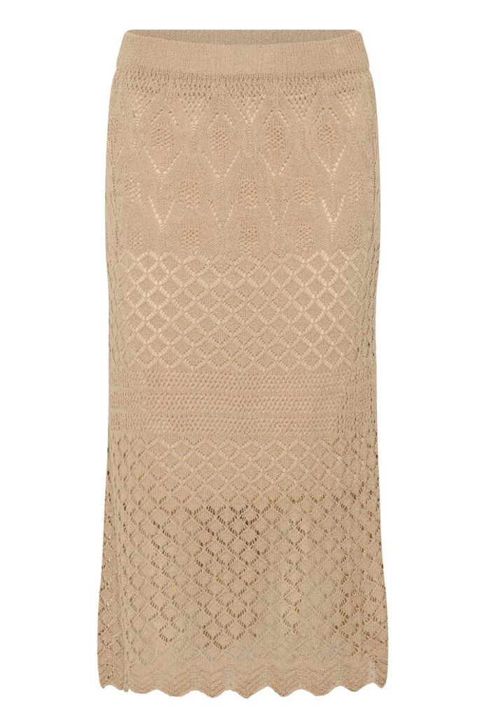 Cream Sevija Knit Midi Skirt featuring a soft, ribbed knit design and a flattering midi length, perfect for casual  summer or dressy outfits.