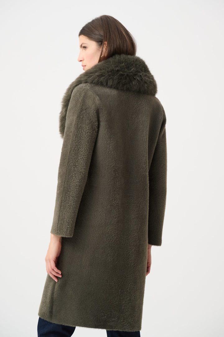 Feather Yarn Knit Coat With Detachable Faux Fur Collar