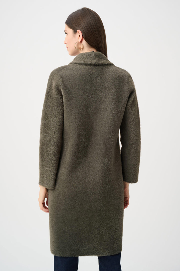 Feather Yarn Knit Coat With Detachable Faux Fur Collar