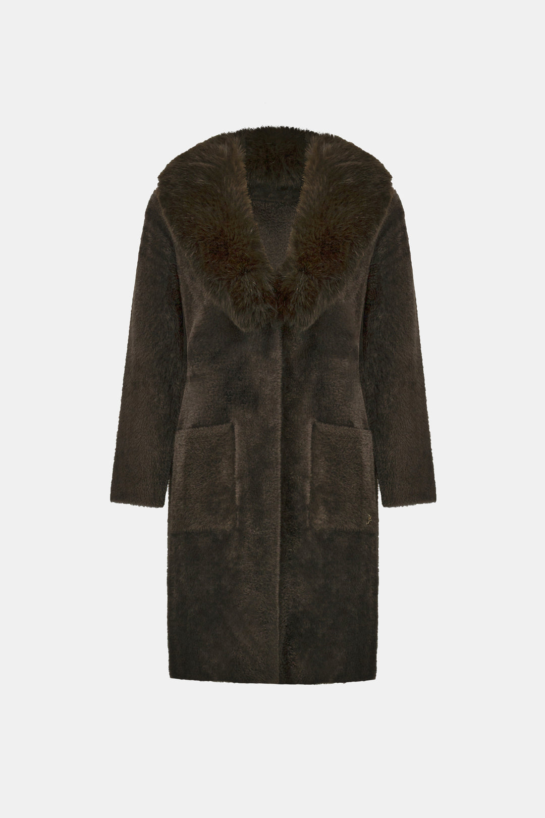 Feather Yarn Knit Coat With Detachable Faux Fur Collar