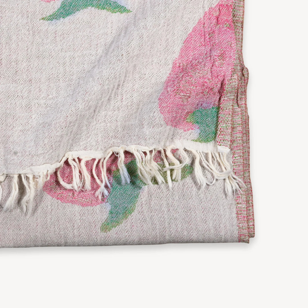 Pokoloko Strawberry Shortcake Turkish cotton towel with vibrant red and pink strawberry pattern and soft, absorbent texture for beach or bath use .