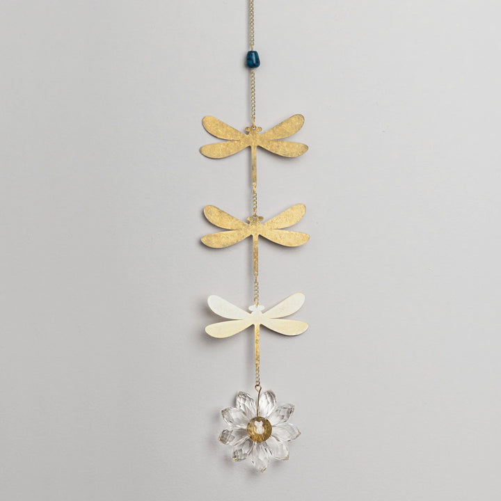 Scout Dragonfly Suncatcher with Blue Apatite crystal, featuring a delicate metal wing design and vibrant blue gemstone accent.