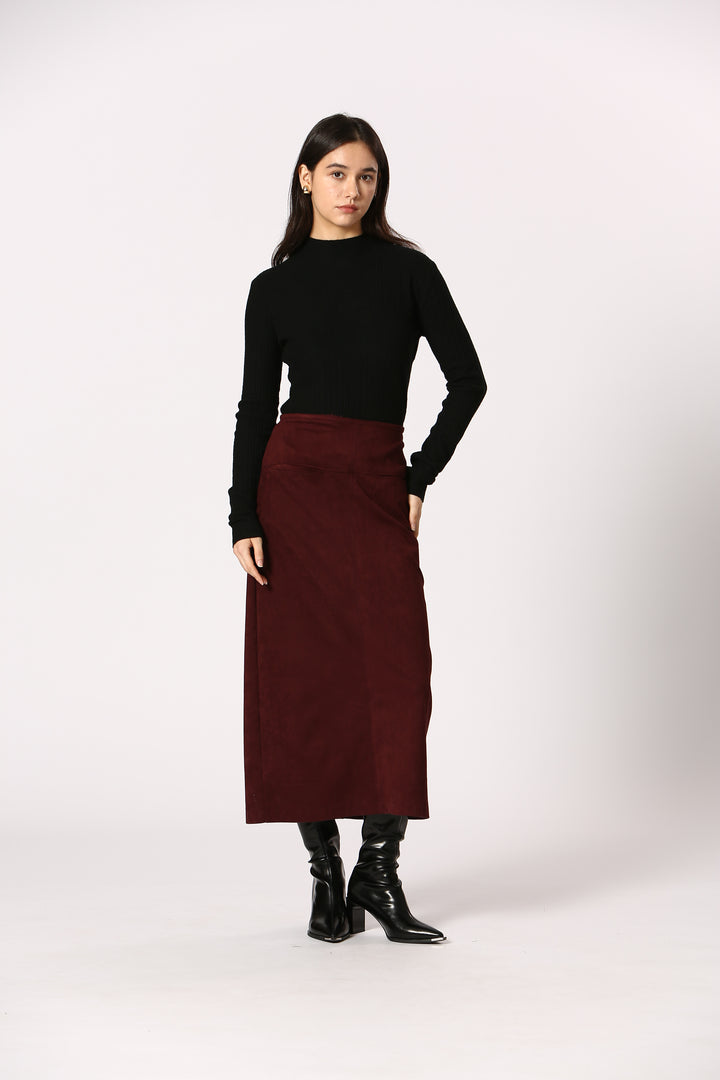 Bordeaux Suede Midi Skirt