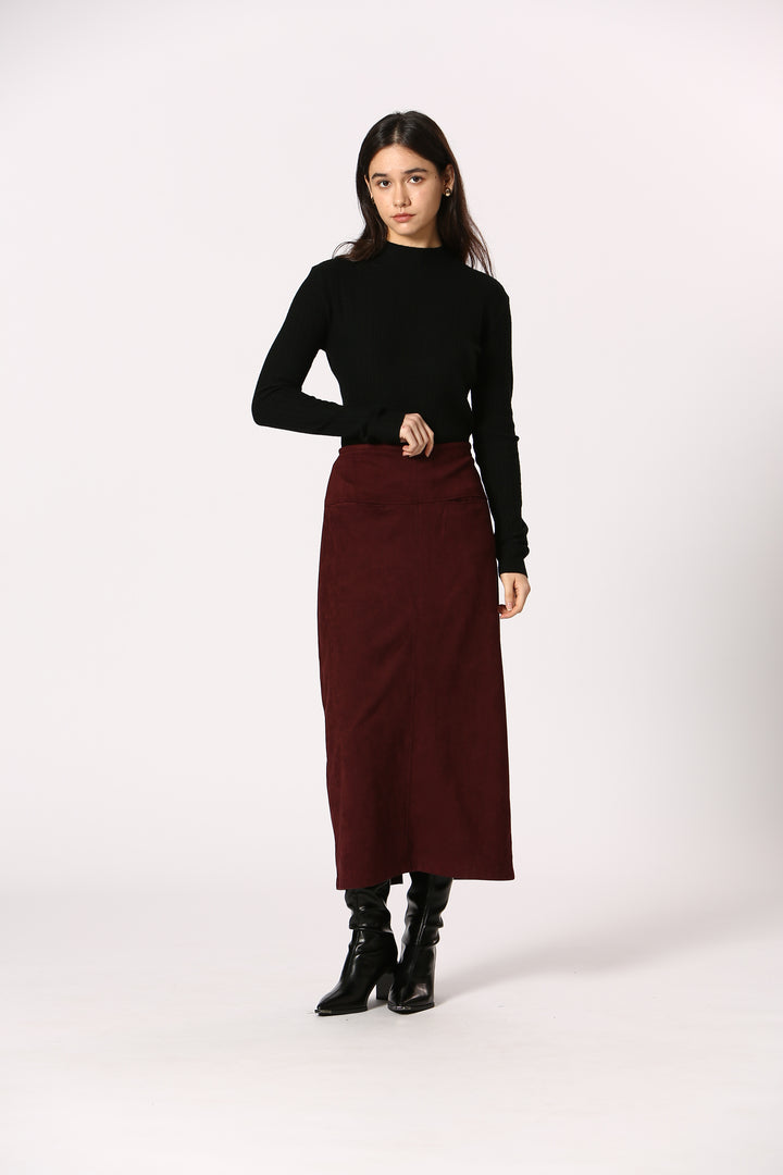 Bordeaux Suede Midi Skirt