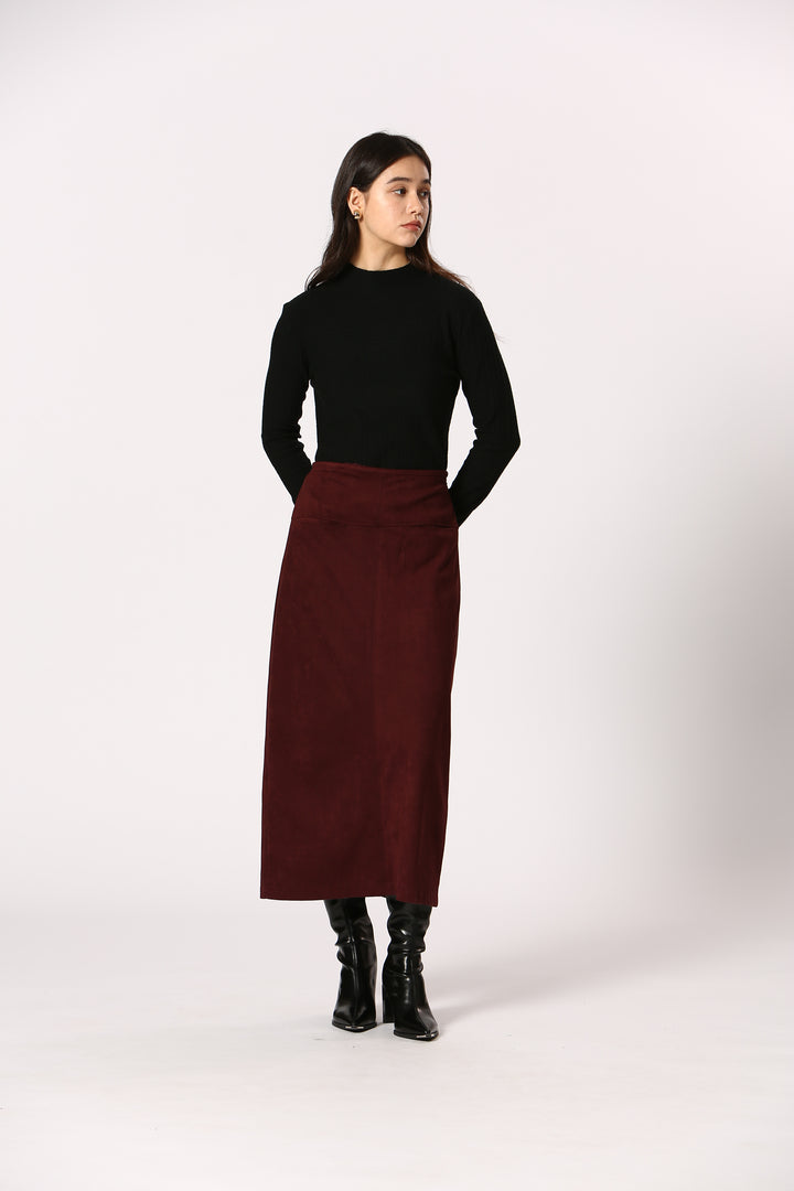 Bordeaux Suede Midi Skirt