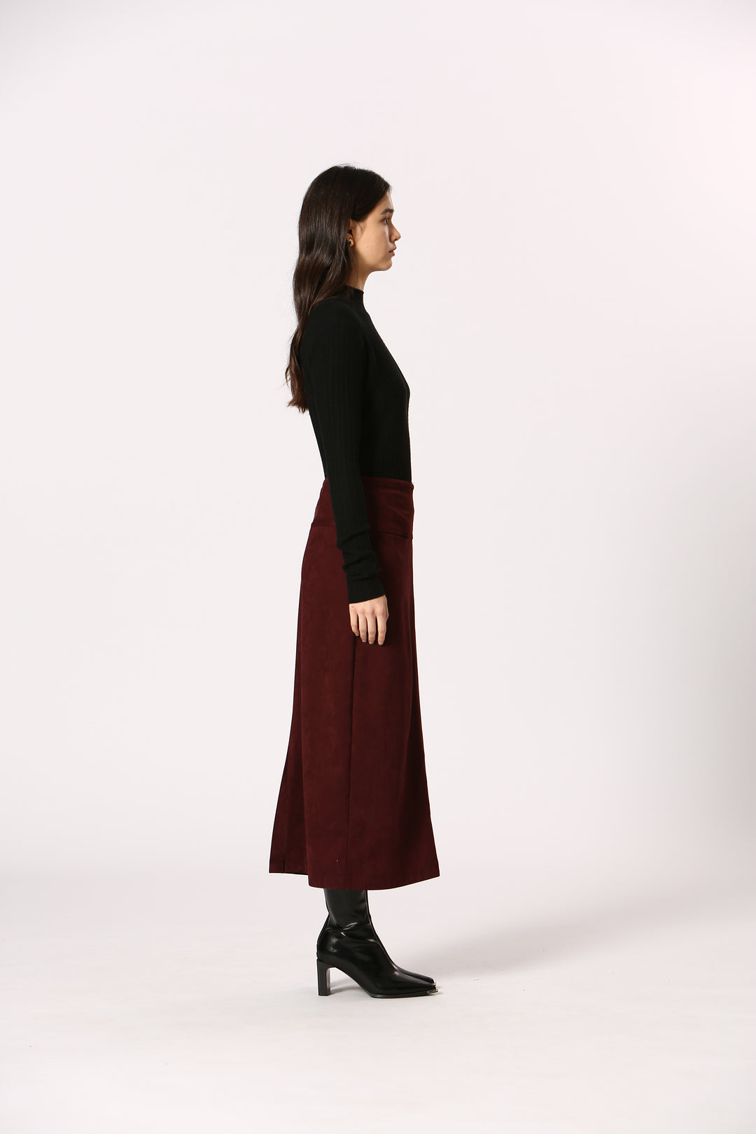 Bordeaux Suede Midi Skirt