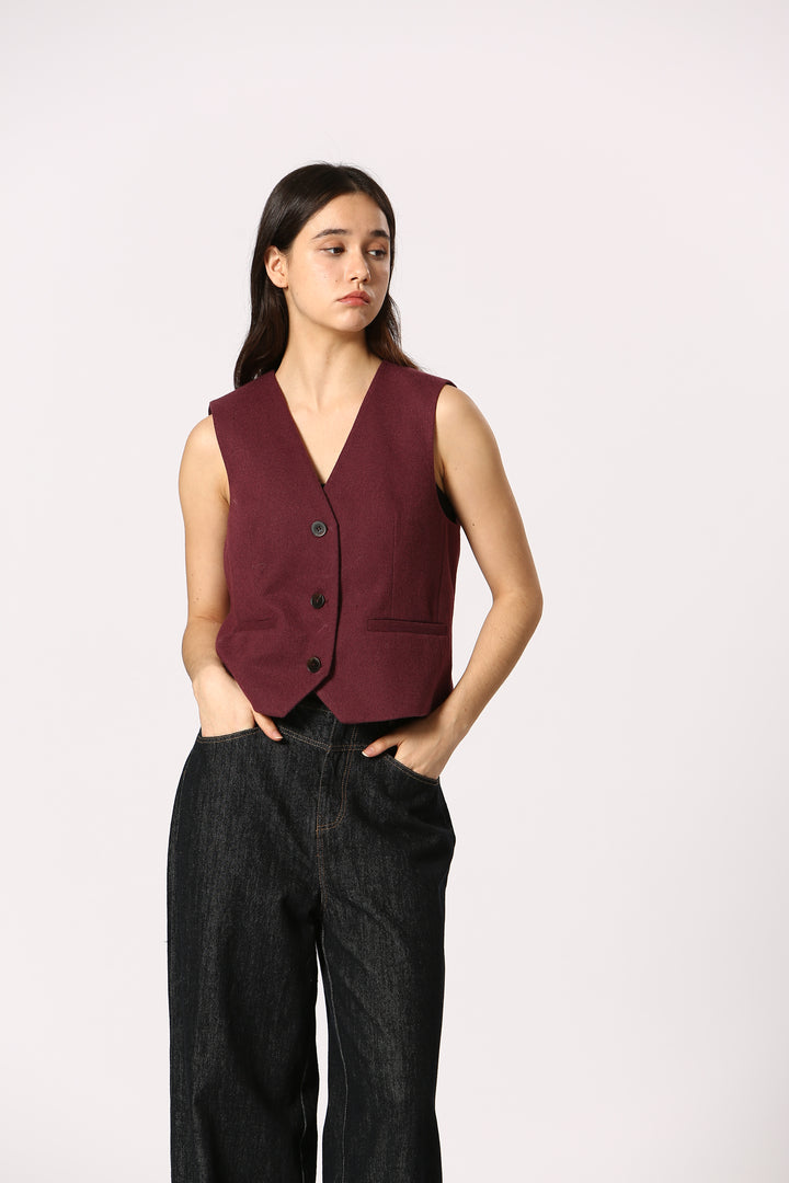 Burgundy Twill Waistcoat