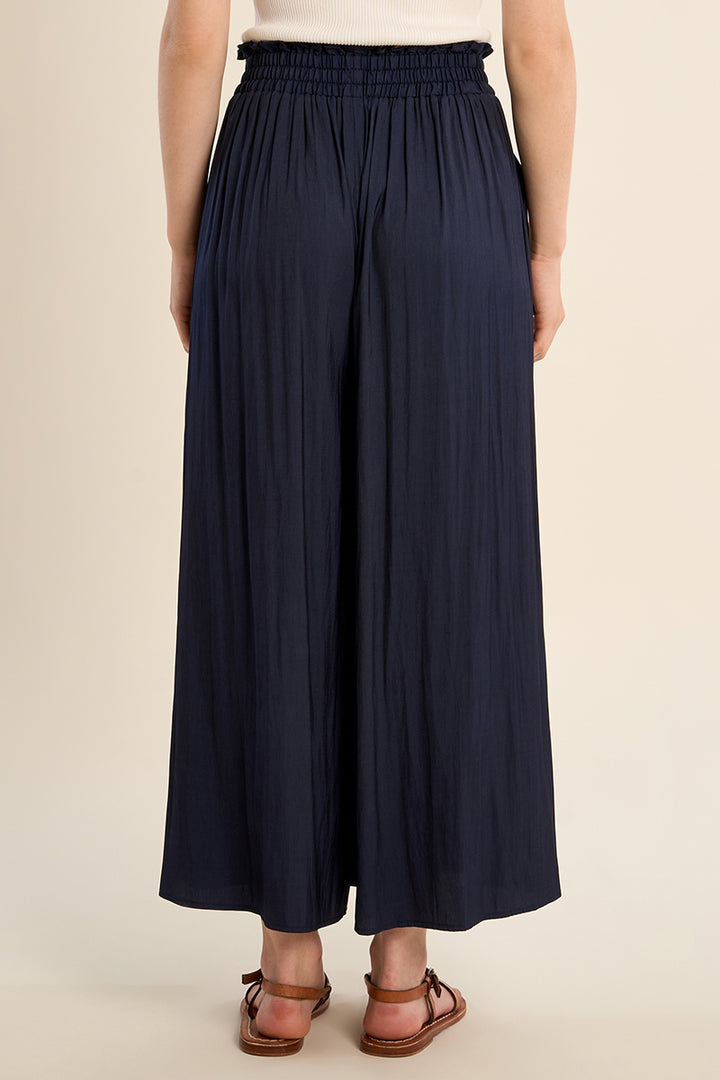 Navy Palazzo Pant by Molly Bracken featuring wide-leg design, lightweight drape fabric, and comfortable fit for casual or dressy wear.