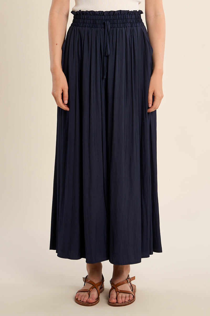 Navy Palazzo Pant from Molly Bracken with a flowing, wide-leg design and smooth fabric for a stylish, comfortable look for casual summer to evening style..