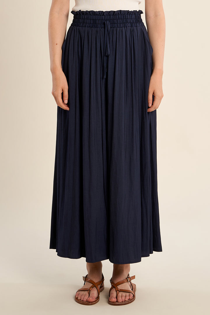 Navy Palazzo Pant from Molly Bracken with a flowing, wide-leg design and smooth fabric for a stylish, comfortable look for casual summer to evening style..