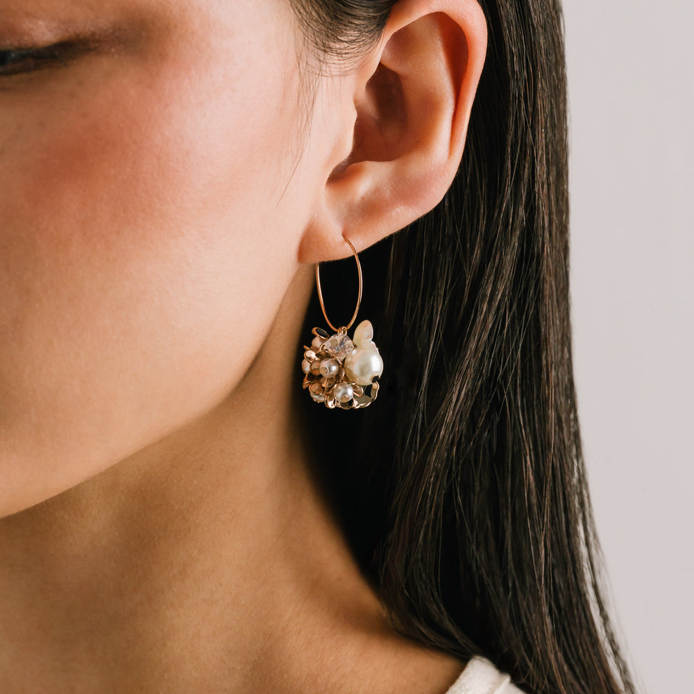 Lover's Tempo Trinket Cluster Hoop Earring featuring sparkly beaded decorative charms on a silver-tone metal hoop