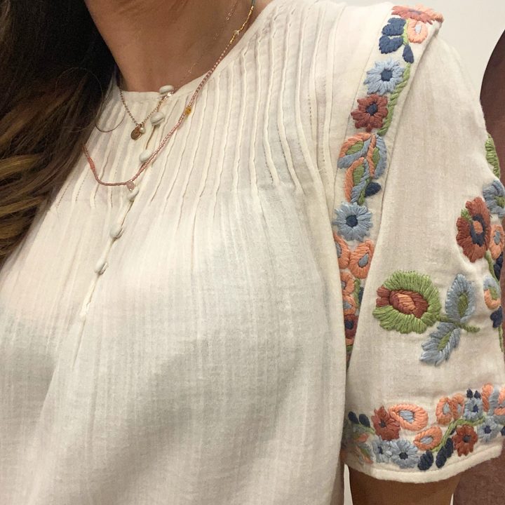 Louizon badge embroidered blouse top with detailed floral embroidery and stylish design, perfect for casual or chic outfits.