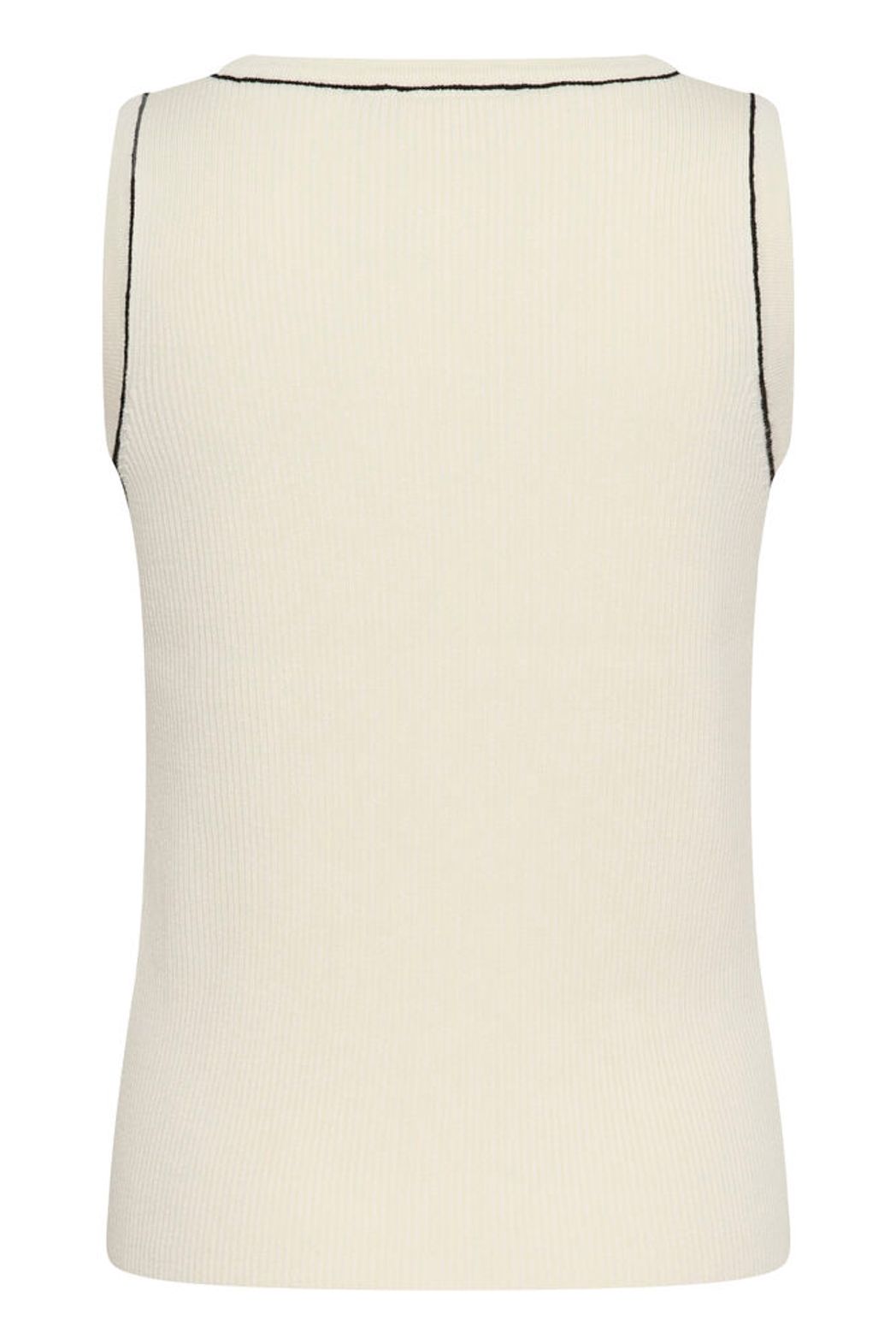 Cream Vilea ribbed knit tank top featuring a fitted design and sleeveless style, perfect for casual or layered looks.