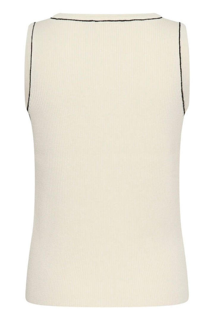 Cream Vilea ribbed knit tank top featuring a fitted design and sleeveless style, perfect for casual or layered looks.