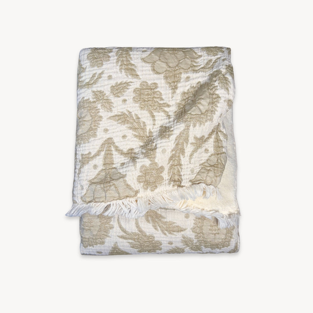 Vintage floral fleece-lined throw blanket by Pokoloko, showing its cozy fleece interior and vintage floral pattern on soft fabric.