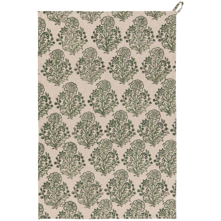 Viridian Block Print Tea Towel