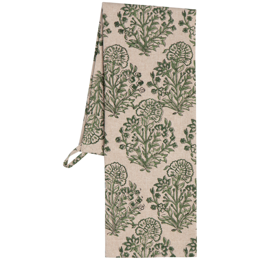 Viridian Block Print Tea Towel