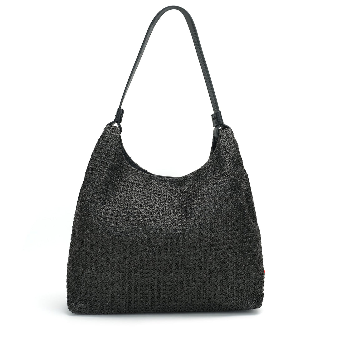 Black Vivi Raffia Hobo shoulder bag by CoLab with woven raffia texture and slouchy design, perfect for casual outings.