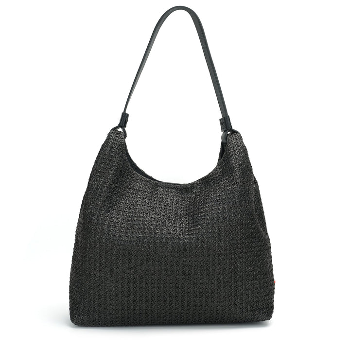 Black Vivi Raffia Hobo shoulder bag by CoLab with woven raffia texture and slouchy design, perfect for casual outings.