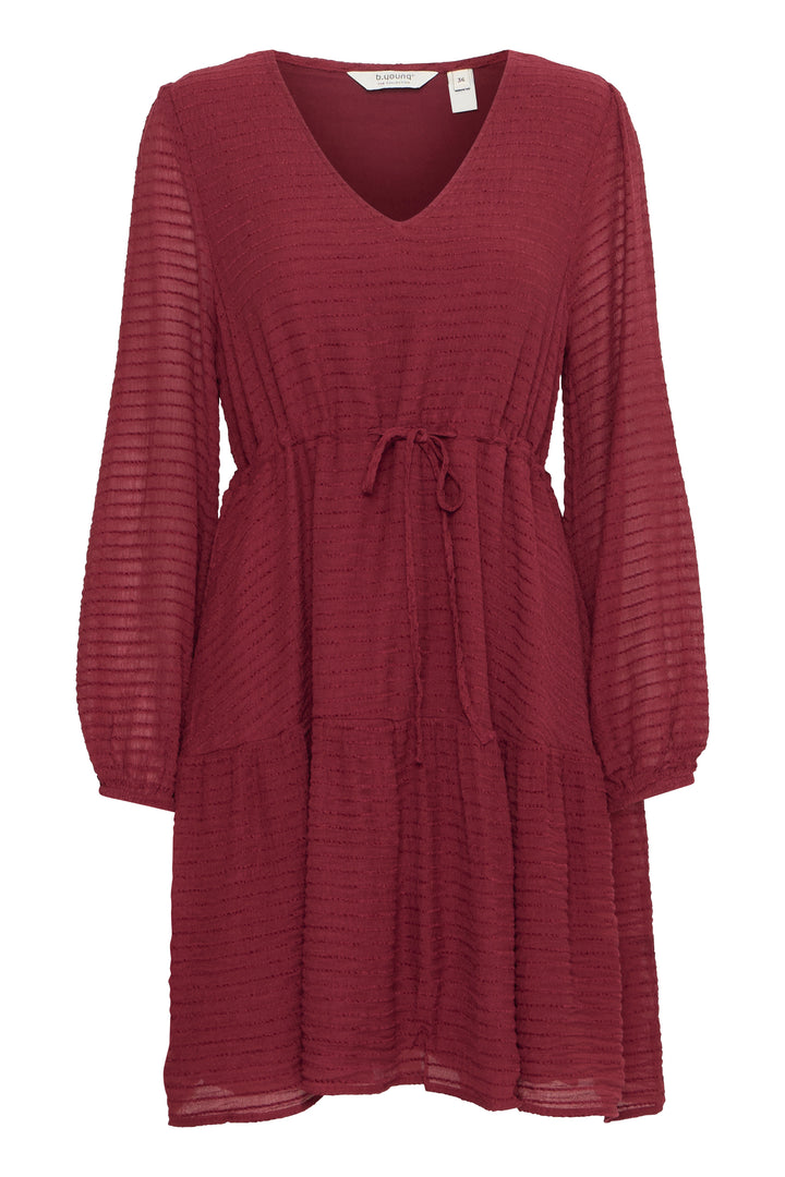 Maroon dress with long sleeves on a white background