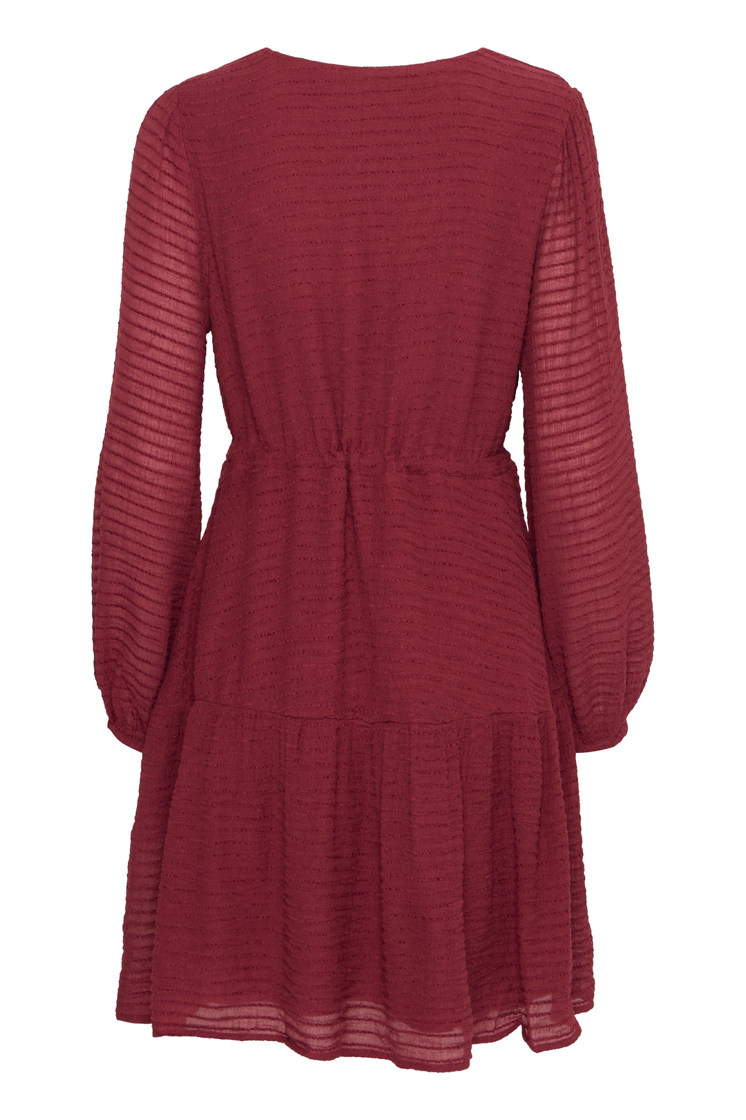 Maroon dress with long sleeves on a white background