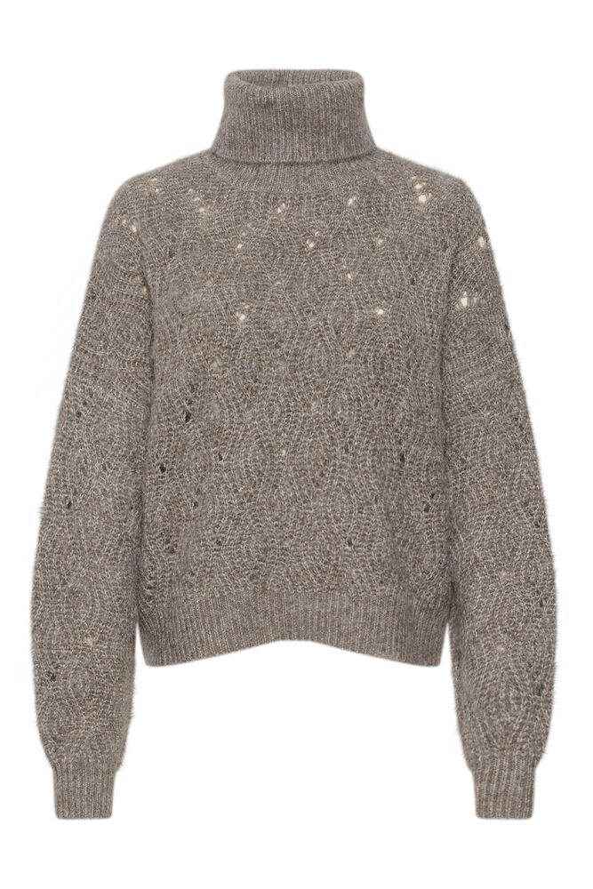 Taupe brown turtleneck knit sweater