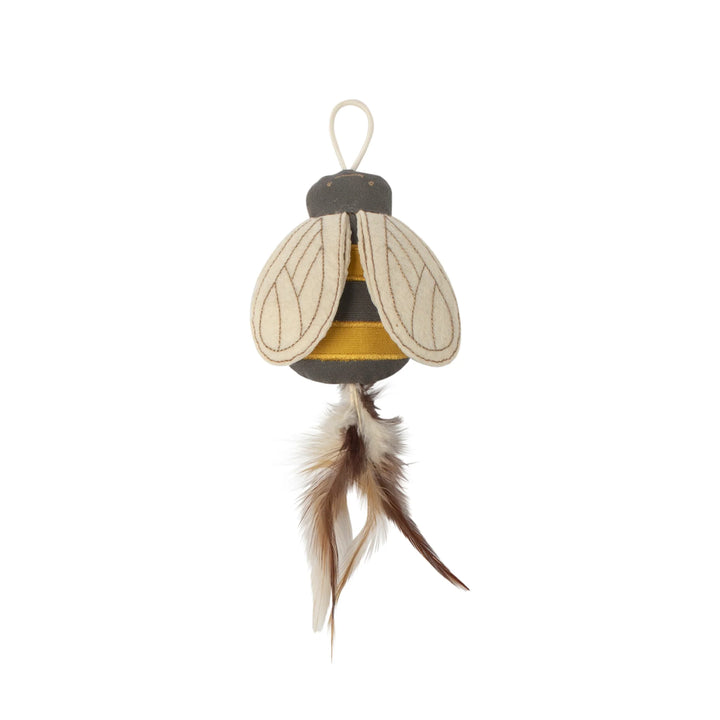 FRINGE Worth The Buzz Bee Cat Toy showing a colorful bee-shaped plush toy for cats on a white background.