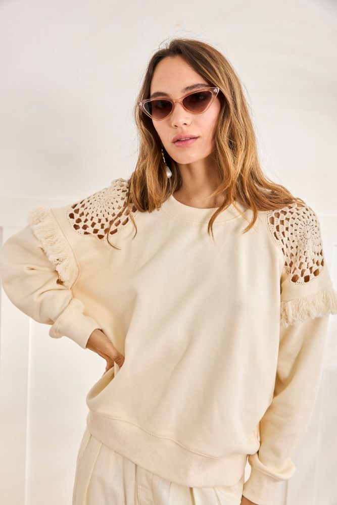 NKN by Nekane Zuno Fringe Sweatshirt, cozy sweater with stylish fringe detail and relaxed fit, perfect for casual boho wear.