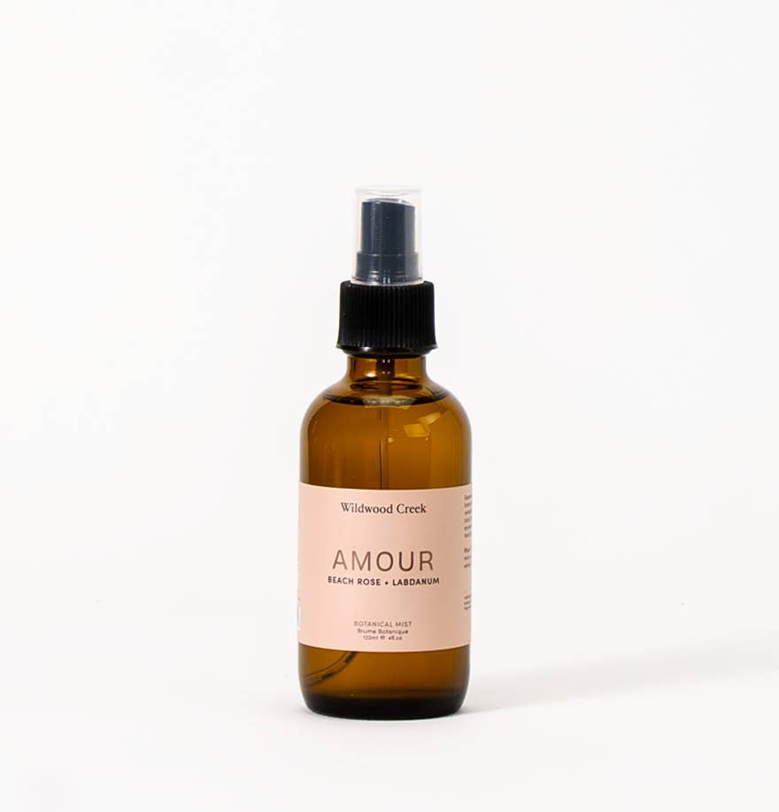 Wildwood Creek Amour Botanical Mist Spray with floral and herbal ingredients in a sleek spray bottle for refreshing skin and senses.