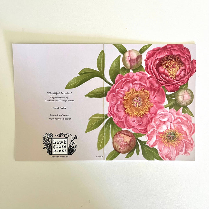 ‘Plentiful Peonies’ Botanical Art Card by Hawk and Rose