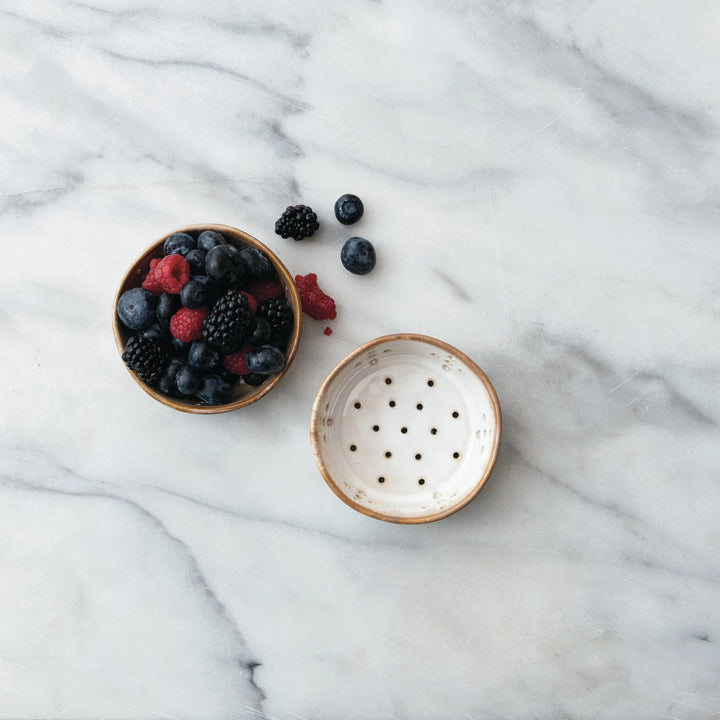 Small stoneware berry bowl colander