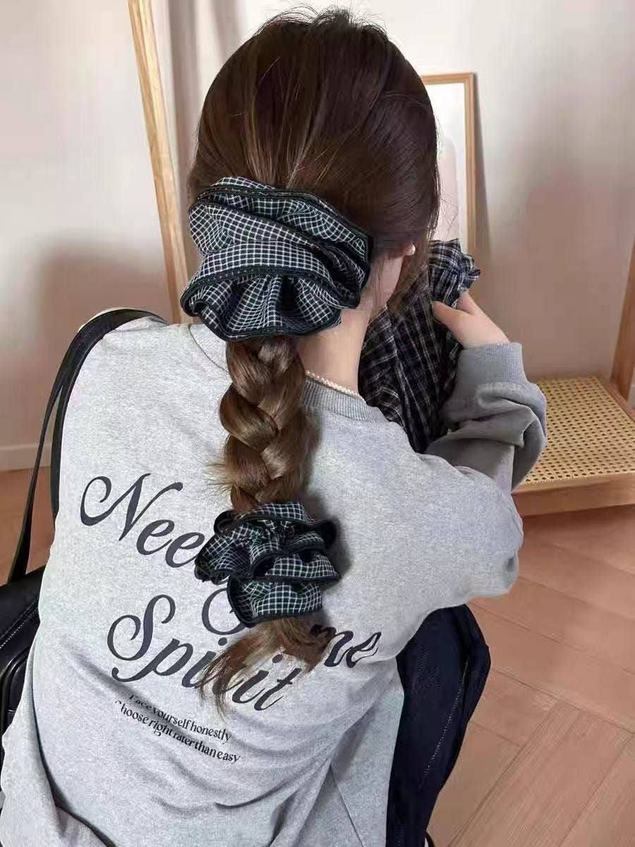 Gingham Ruffle Hair Scrunchie