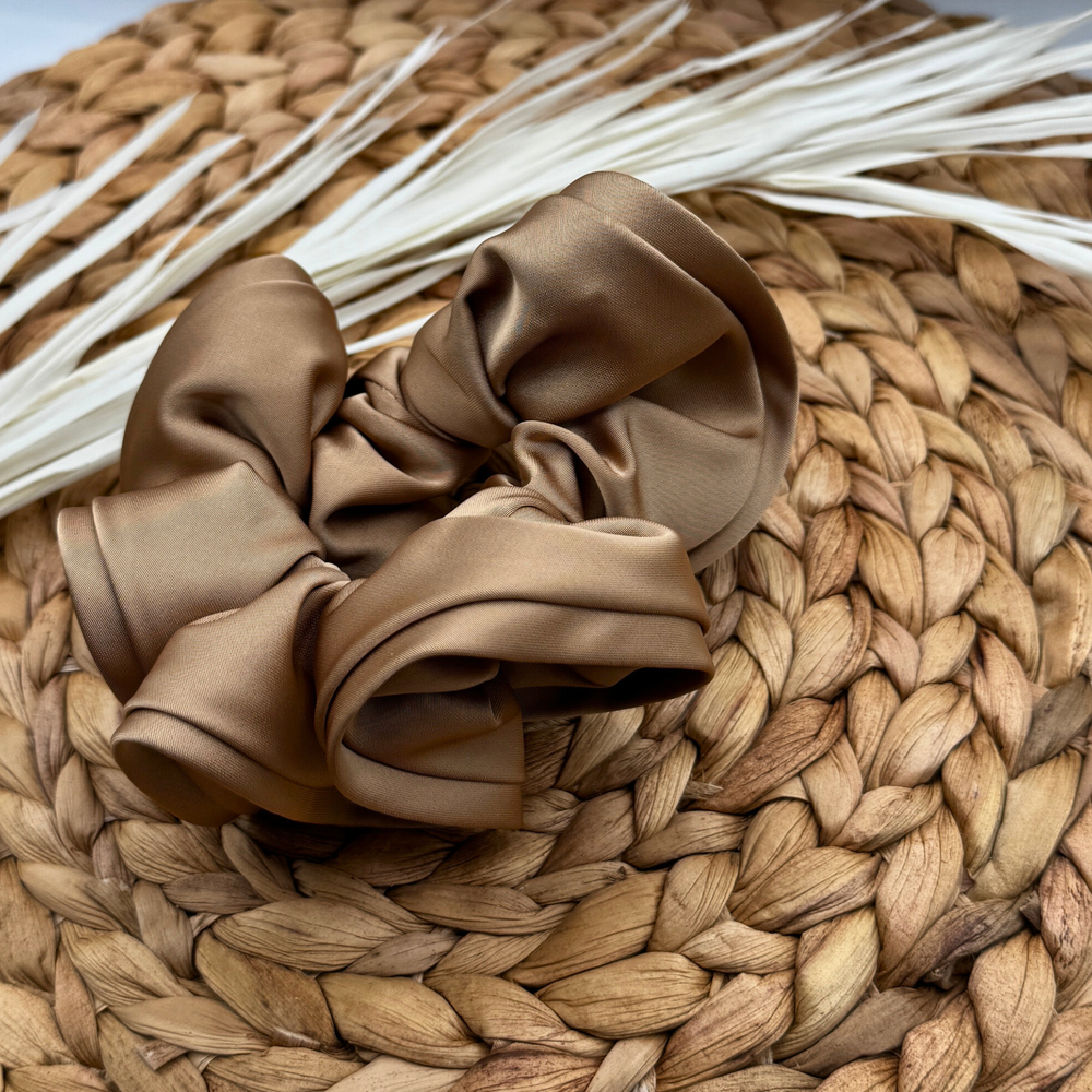 caramel oversized satin hair tie scrunchie