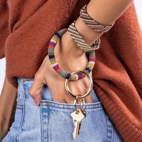 colourful beaded stripe-key-ring