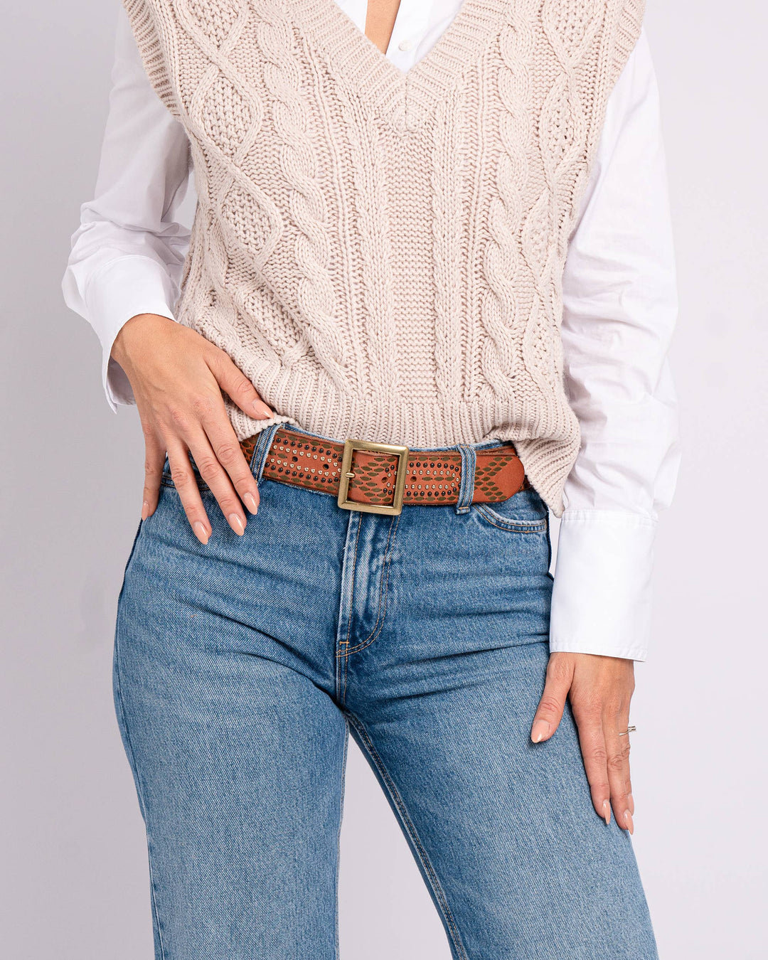 Daya Vintage Embellished Leather Belt