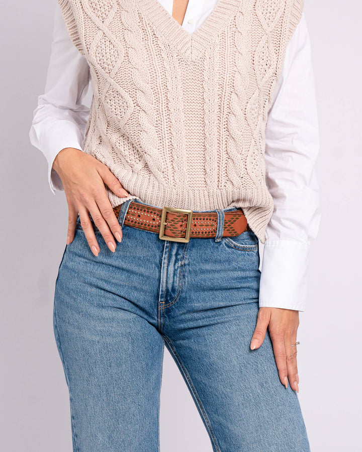 Daya Vintage Embellished Leather Belt