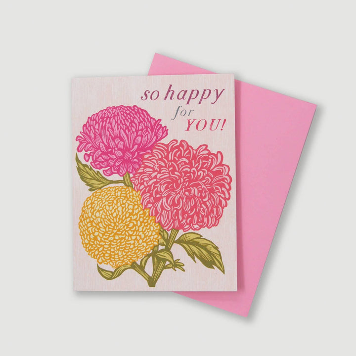 ‘So Happy For You'  Vintage Style Linocut Card