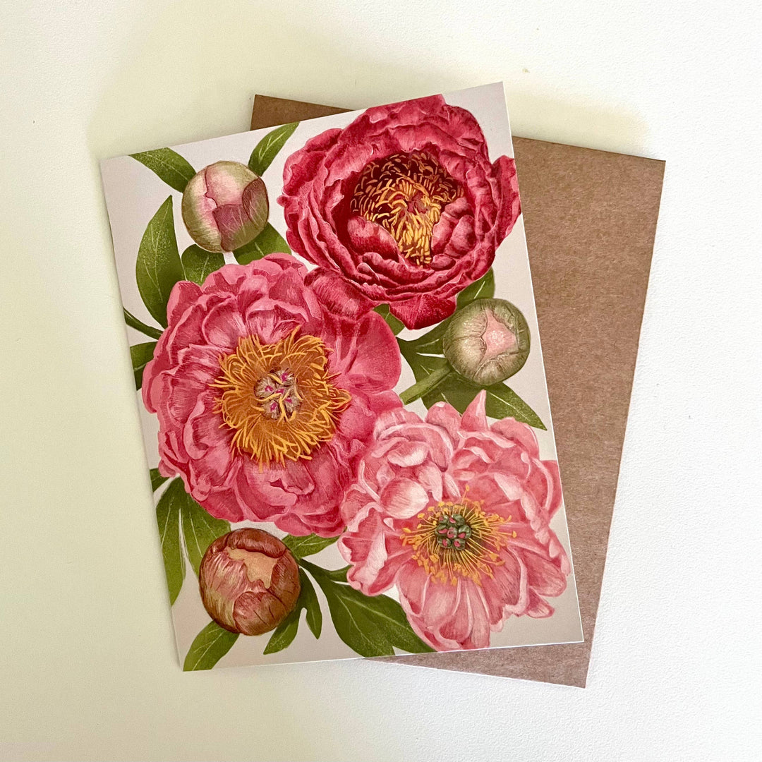 ‘Plentiful Peonies’ Botanical Art Card by Hawk and Rose