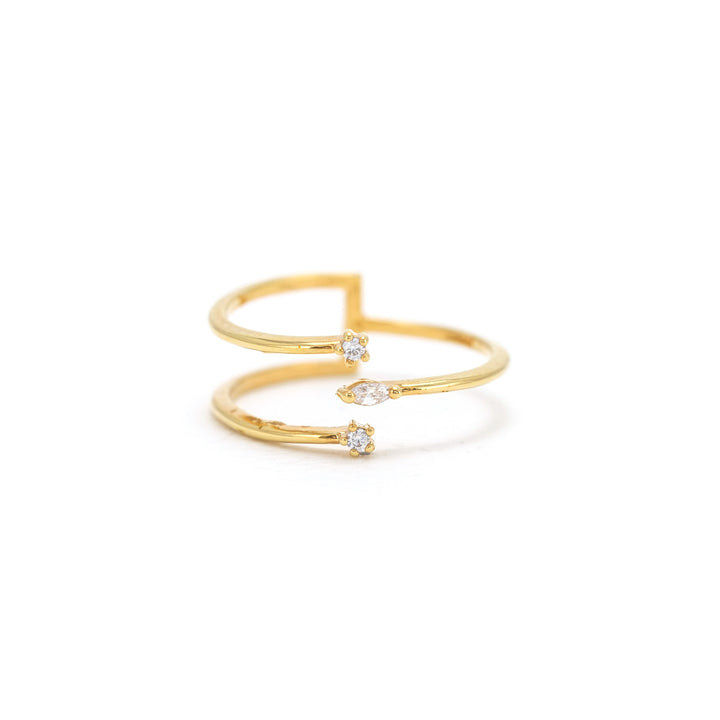 gold plated open size triple band ring with cubic zirconia stones