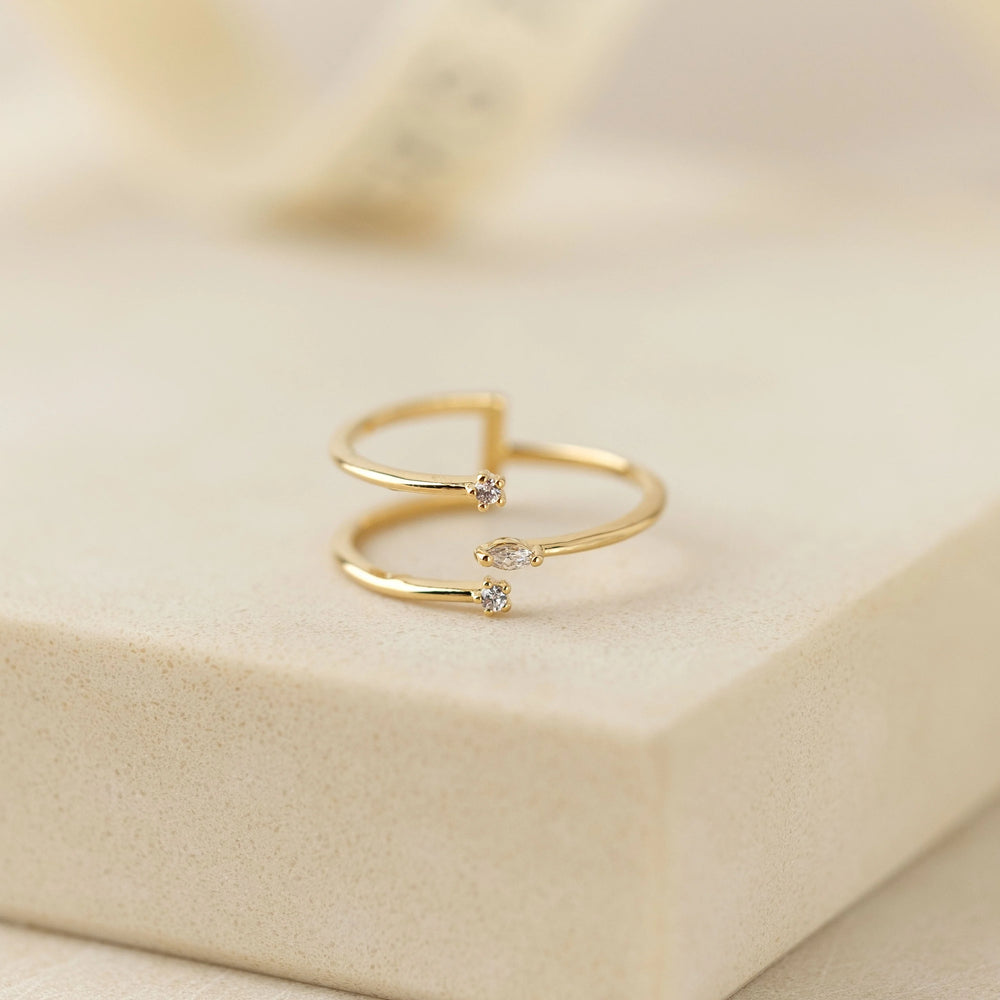 gold plated open size triple band ring with cubic zirconia stones