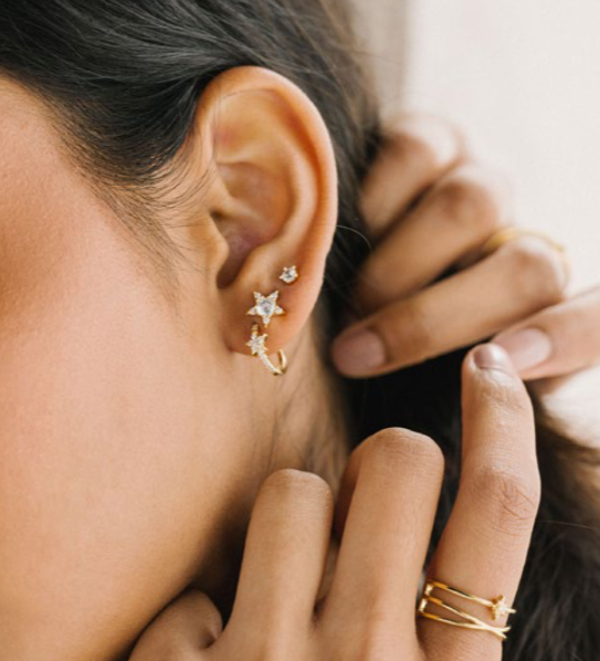 gold  star huggie hoop earrings