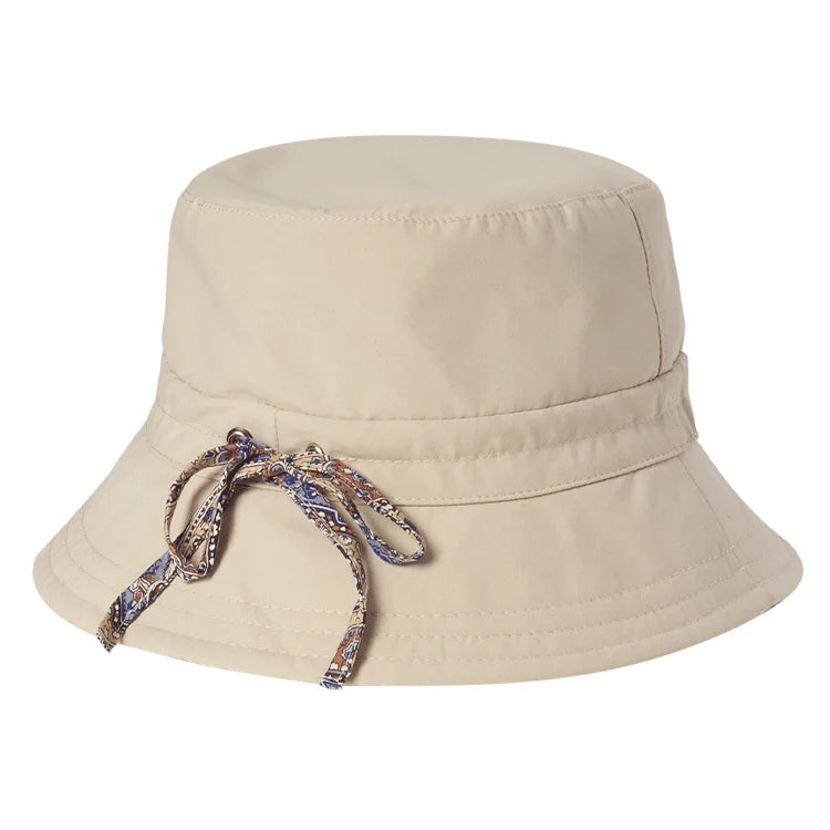 Kooringal Felicia bucket hat made of lightweight cotton fabric with a wide brim, perfect for sun protection and casual summer style.