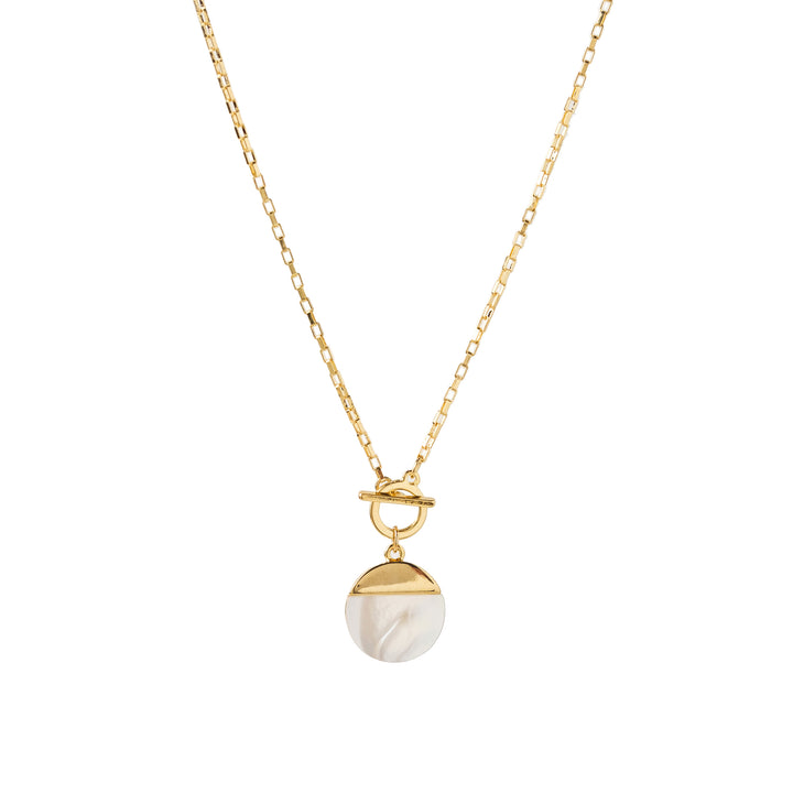 mother of pearl pendant gold plated Toggle Necklace