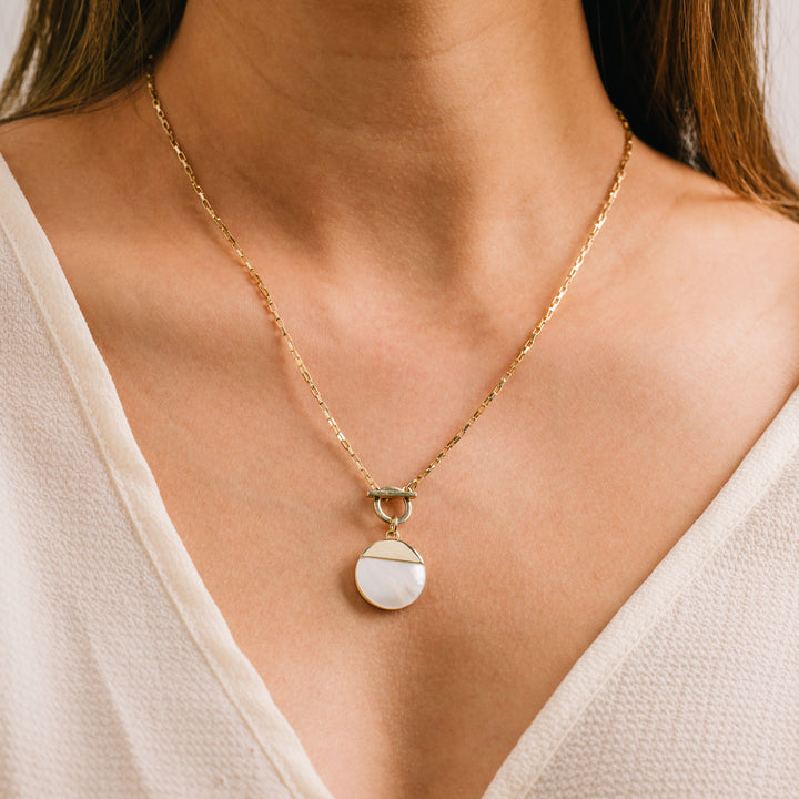 mother of pearl pendant gold plated Toggle Necklace