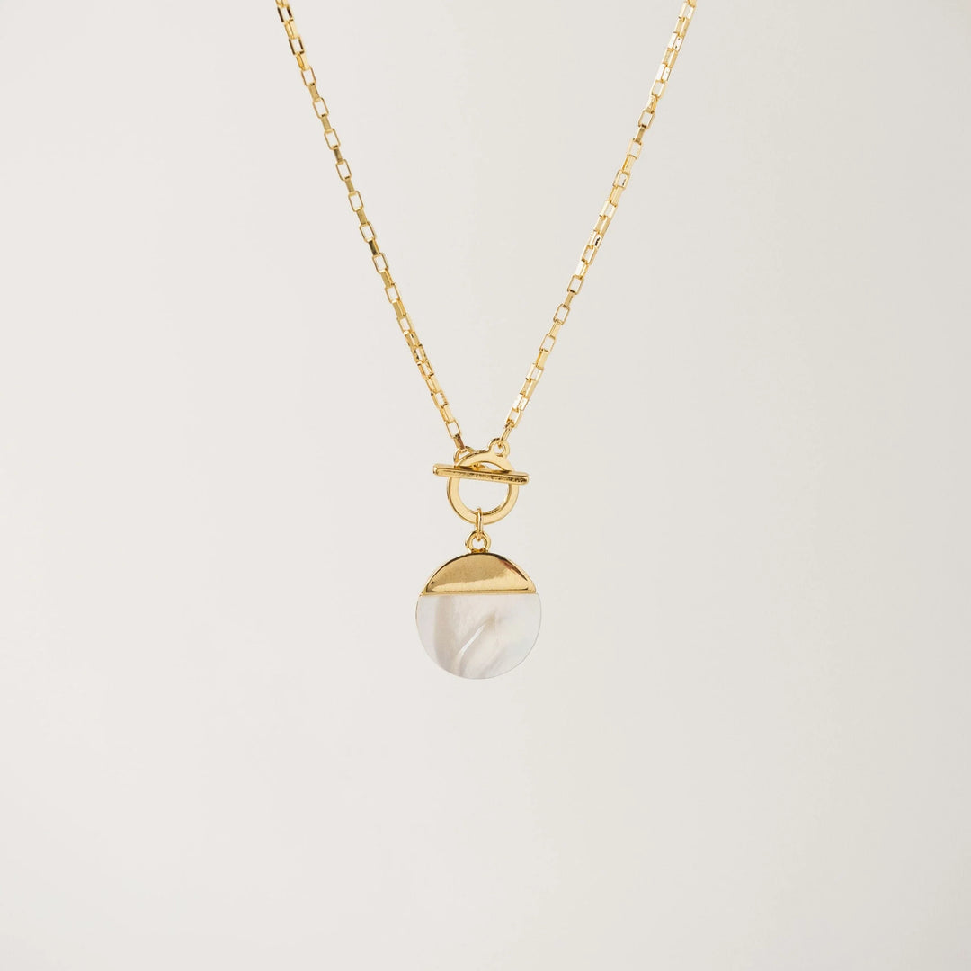 mother of pearl pendant gold plated Toggle Necklace