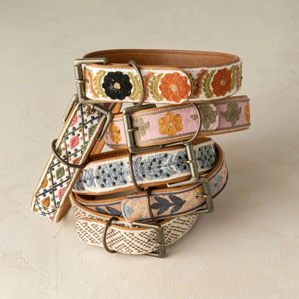 hand made embroidered leather dog collars