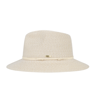 white safari sunhat with faux leather band