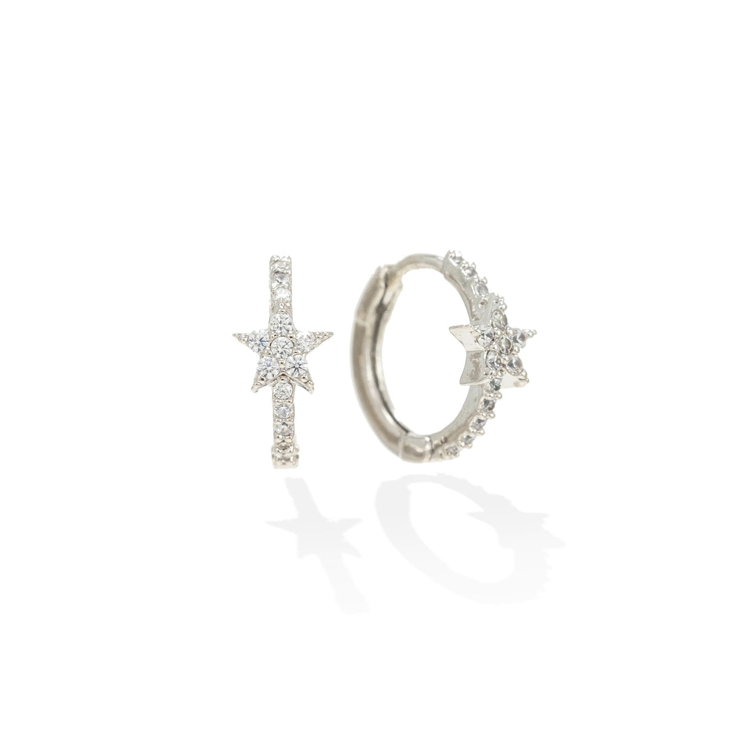 silver star huggie hoop earrings