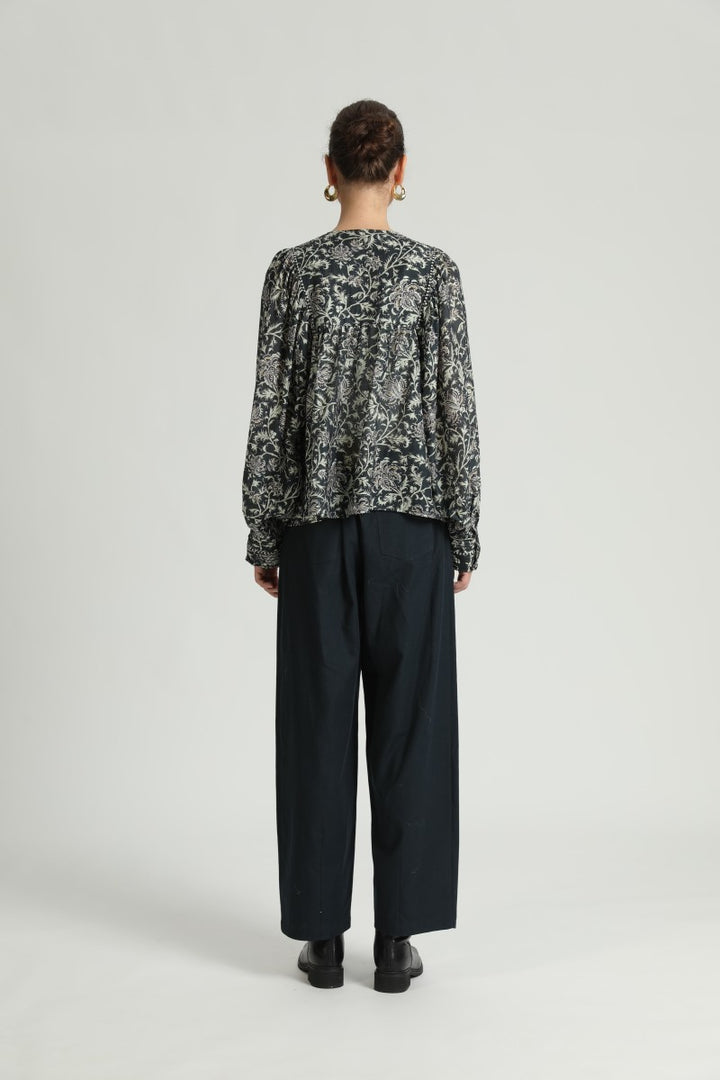 See U Soon Tarik Block Print Floral Peasant Blouse, lightweight blouse with vibrant floral patterns and a relaxed fit.