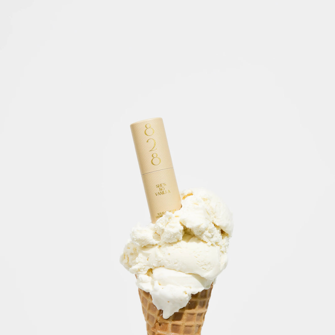 Ice cream cone with a vanilla_Solid_pefume_stick  on a white background